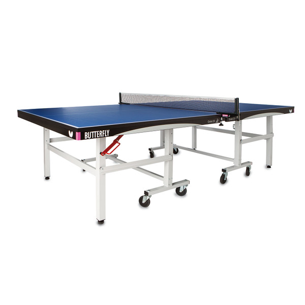 Butterfly Octet 25 Rollaway Table Tennis Table is a professional table tennis table pictured, that is ITTF approved for tournaments, comes with a blue top and a 5 year warranty.